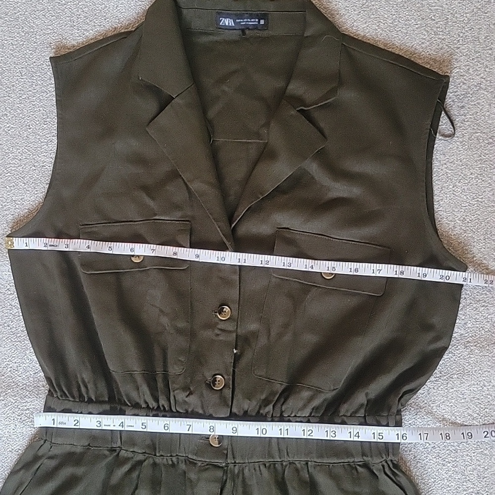 Zara Jumpsuit Dark Green Button-Up Linen Blend Size XL - Picture 9 of 15